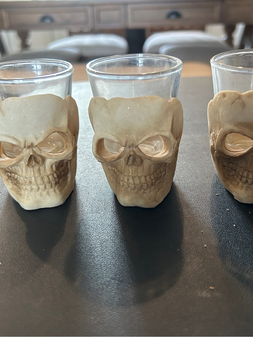 Skull Shot Glasses Set of 3 - Beige Bone Accent
